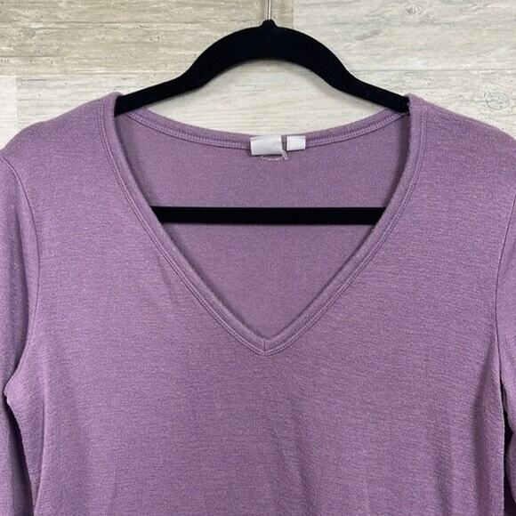 GAP Softspun Stretchy V Neck Top Purple Longline Casual Comfort Womens Small - Picture 2 of 6